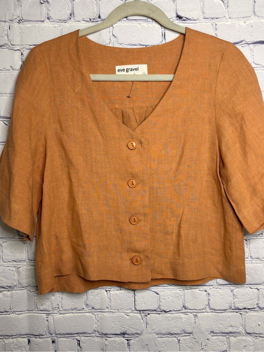 Eve Gravel Rita Terracotta Minimalist Contemporary Cropped Boxy Linen Top S